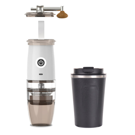 Compact Mini Coffee Maker with Grinder - Portable Travel Coffee Maker and Hand Grinder All in One - Coffee Burr Grinder for Fresh Grounds
